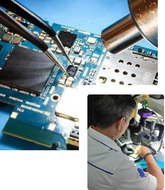 Reparo interno de smartphone e cliente satisfeita com o aparelho